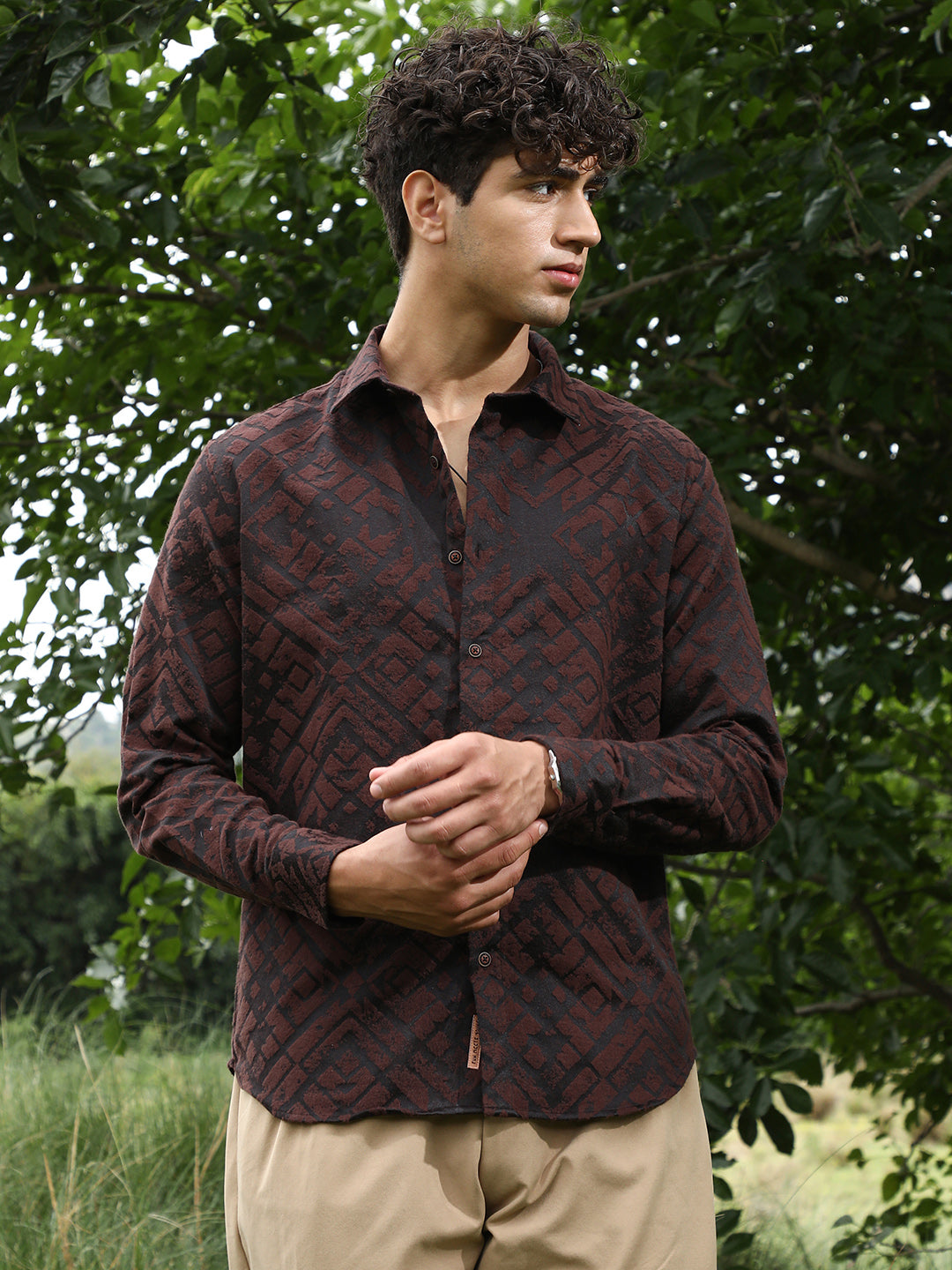 Faded-Cubic Jacquard Shirt
