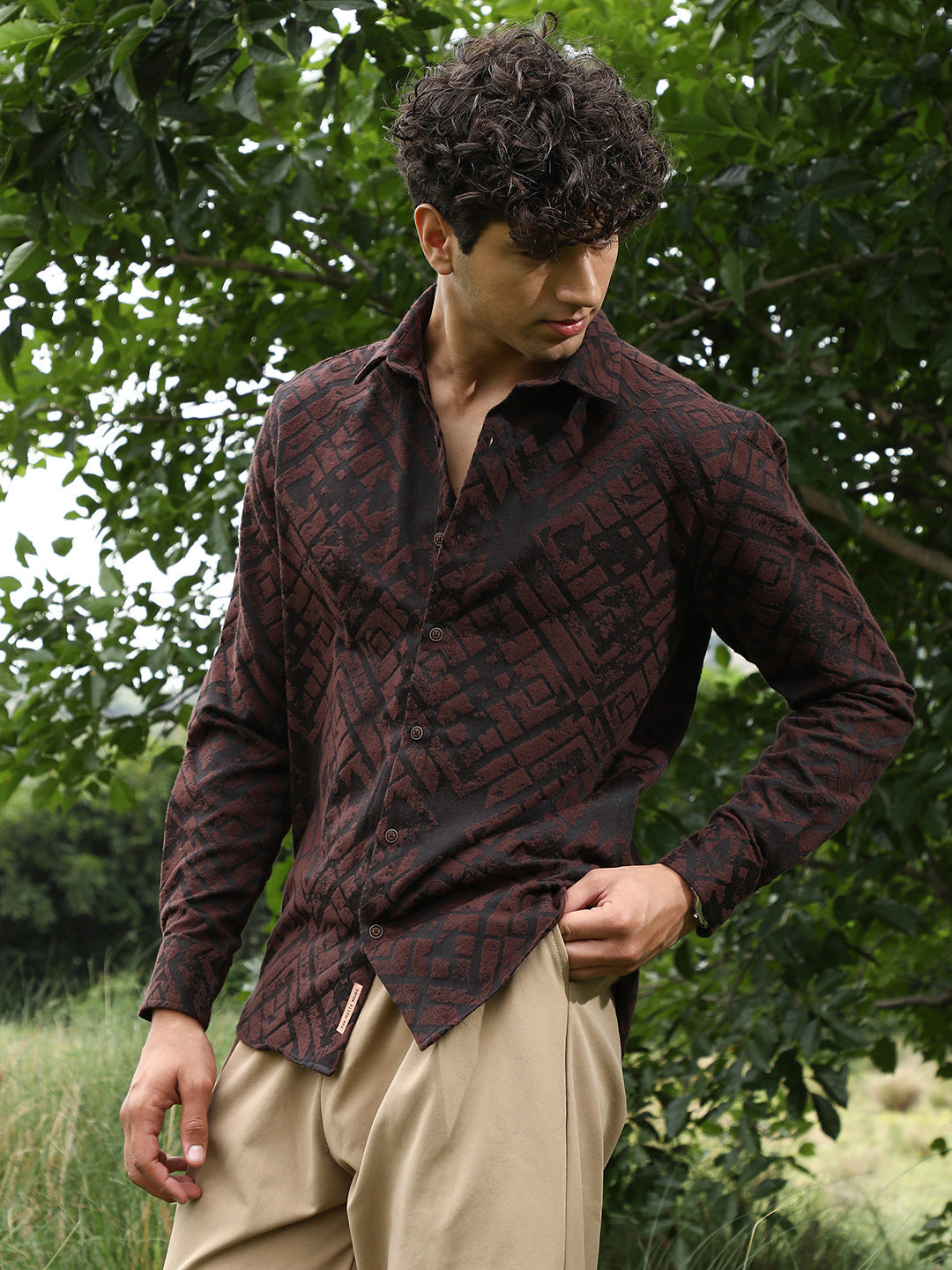 Faded-Cubic Jacquard Shirt
