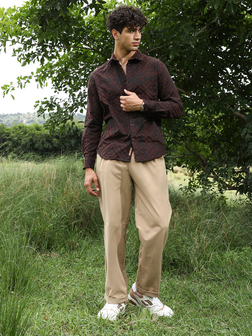 Faded-Cubic Jacquard Shirt