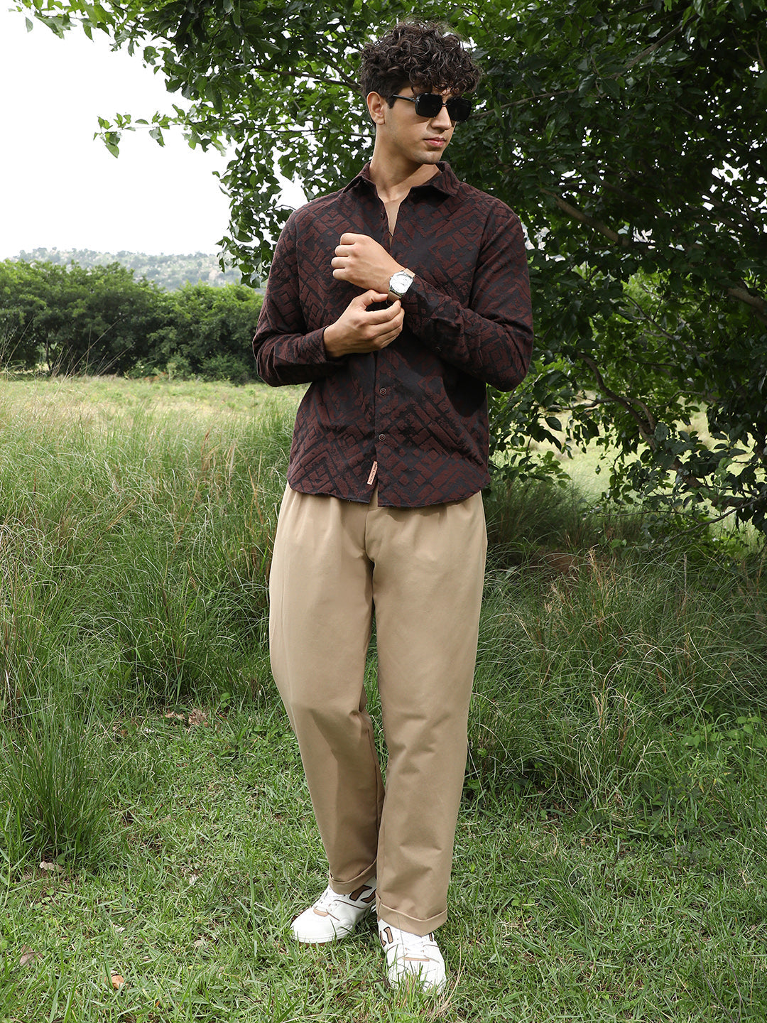 Faded-Cubic Jacquard Shirt