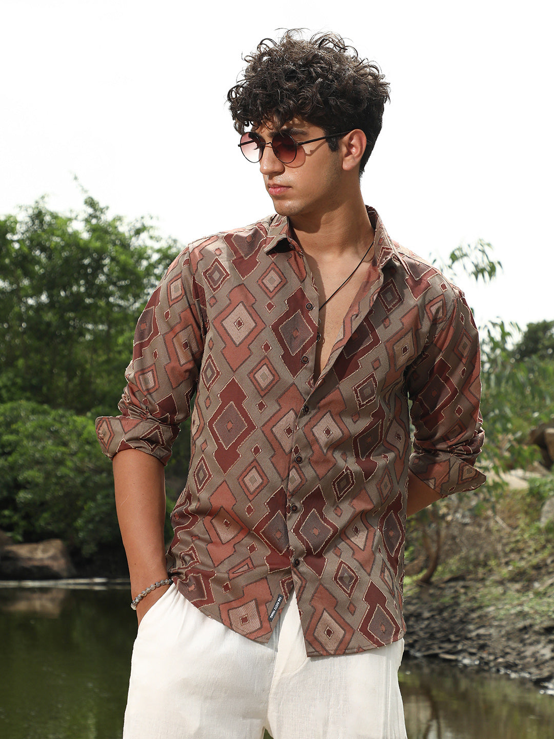 Indie-Folk Geometric Jacquard Shirt
