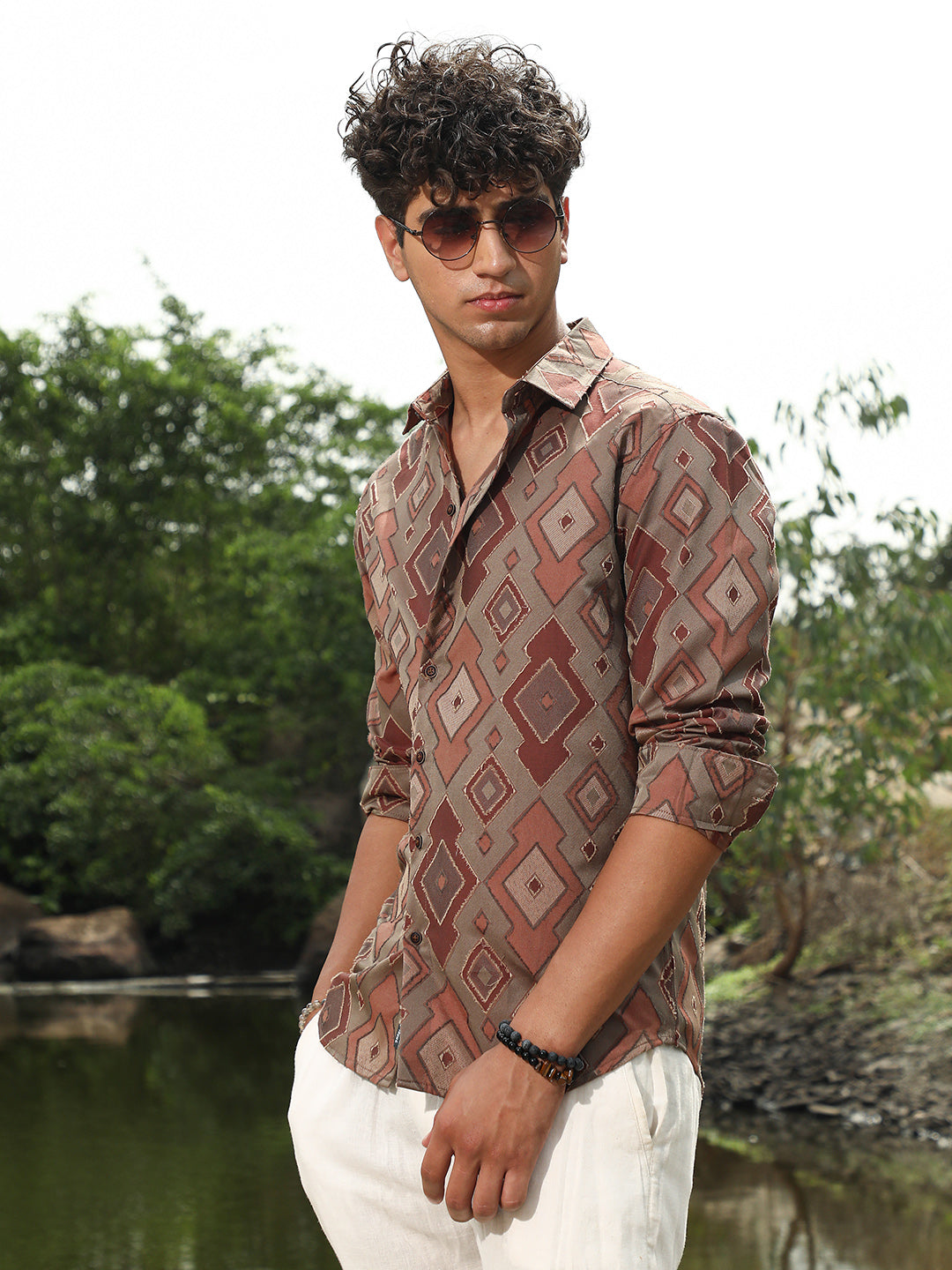 Indie-Folk Geometric Jacquard Shirt