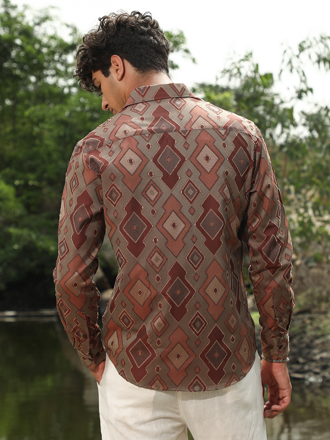 Indie-Folk Geometric Jacquard Shirt