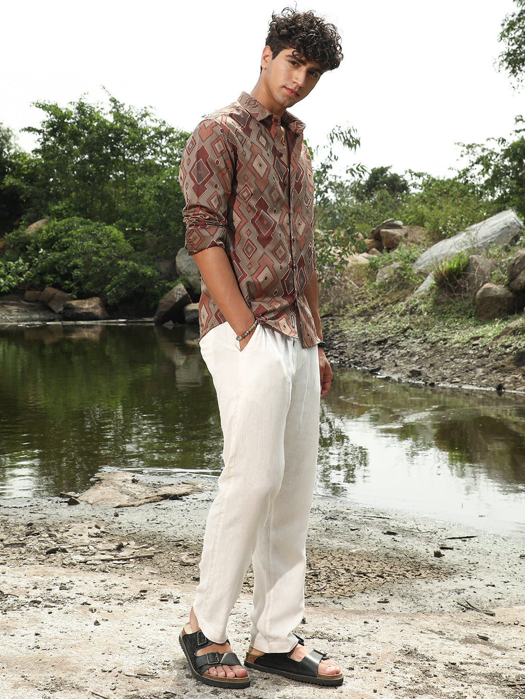 Indie-Folk Geometric Jacquard Shirt