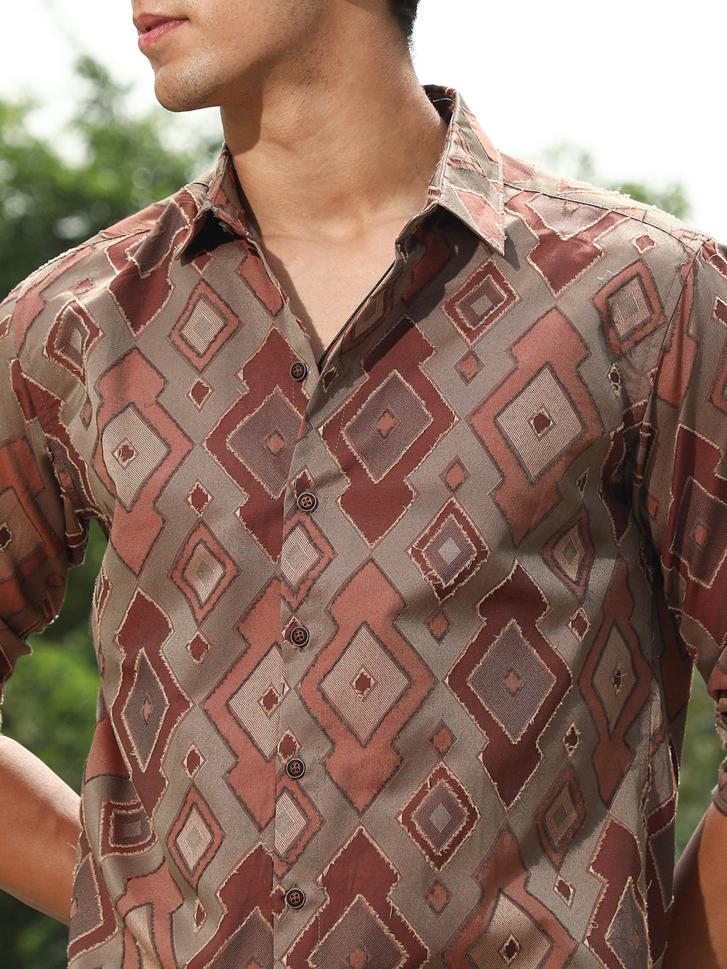 Indie-Folk Geometric Jacquard Shirt