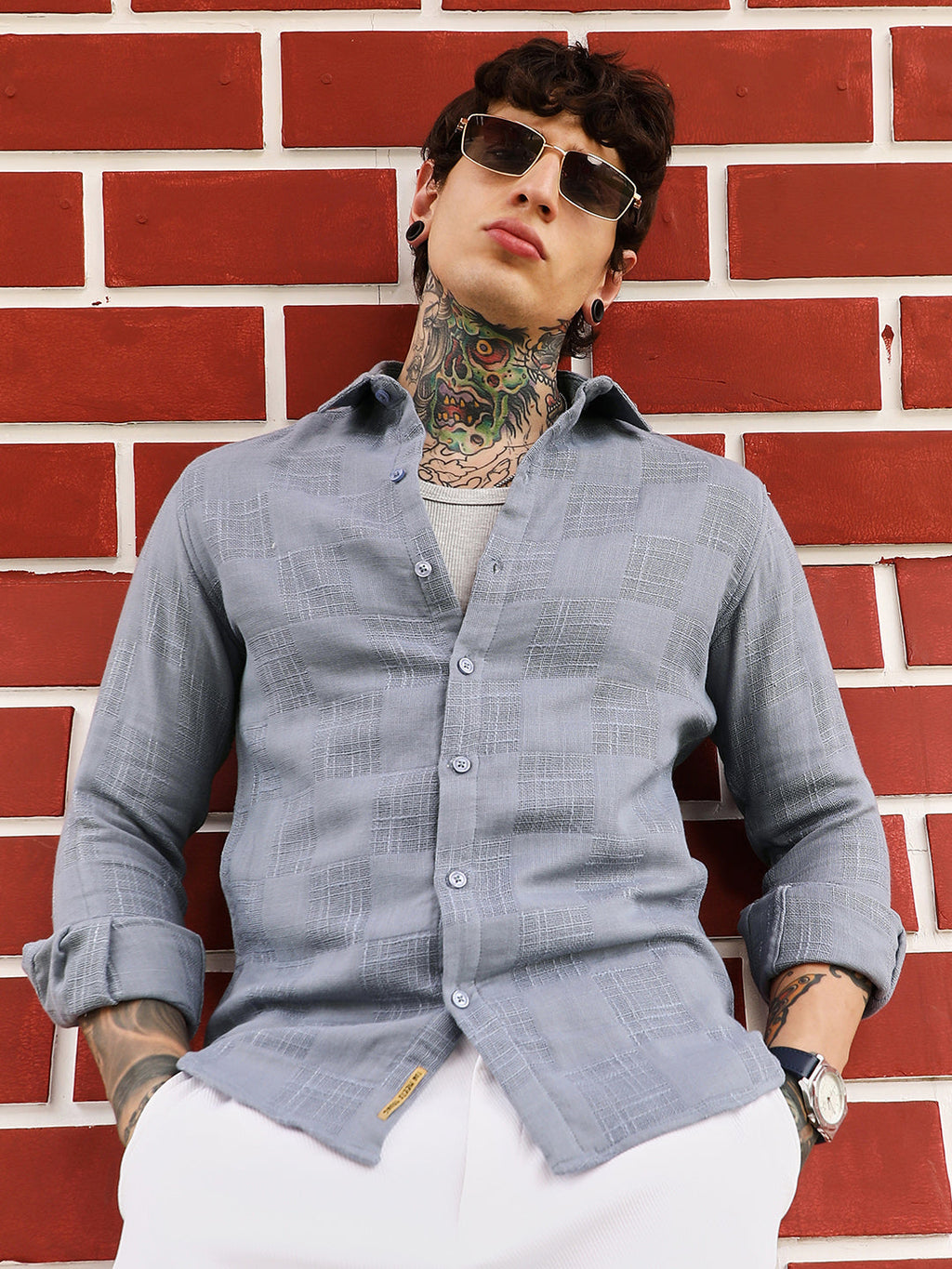 Self-Jacquard Check Shirt