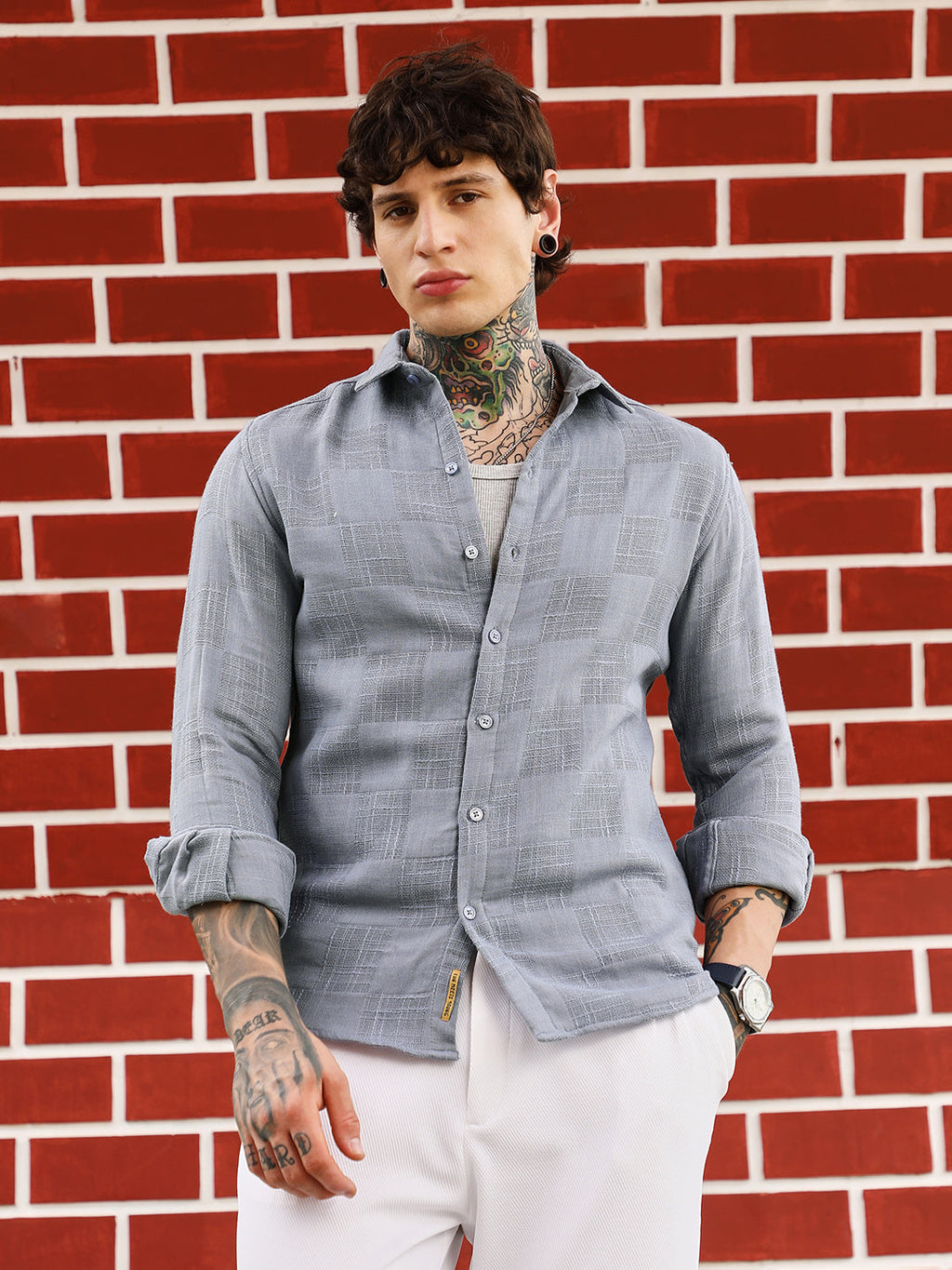 Self-Jacquard Check Shirt