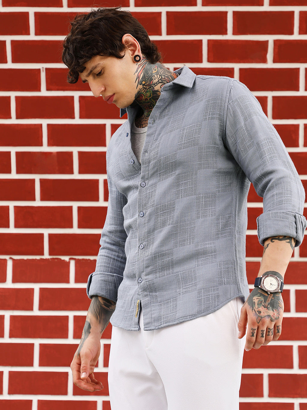 Self-Jacquard Check Shirt