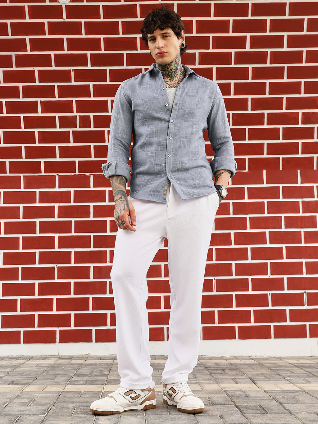 Self-Jacquard Check Shirt