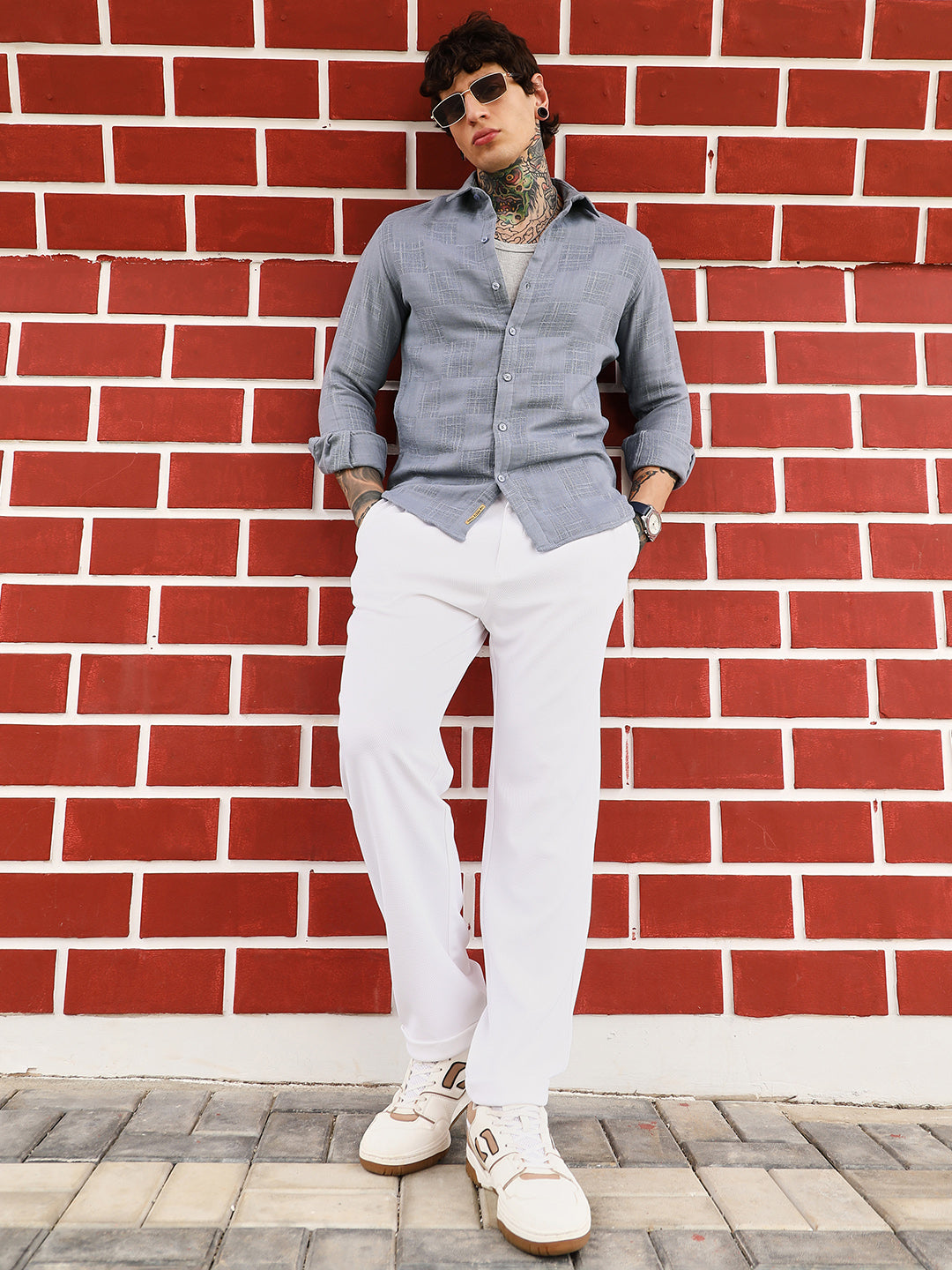 Self-Jacquard Check Shirt