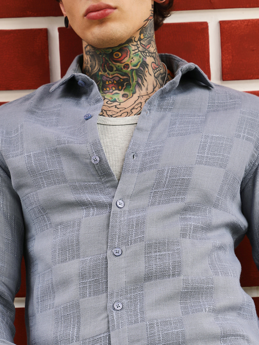 Self-Jacquard Check Shirt