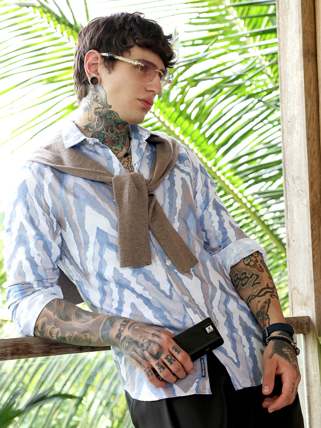 Pastel-Geometric Jacquard Shirt