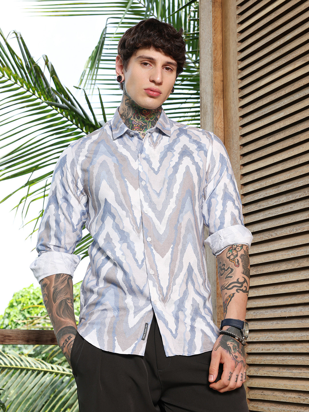Pastel-Geometric Jacquard Shirt