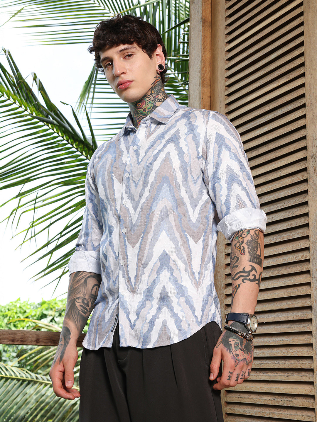 Pastel-Geometric Jacquard Shirt