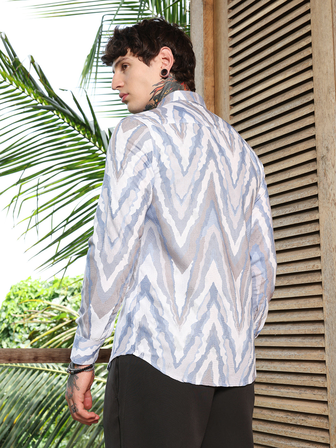Pastel-Geometric Jacquard Shirt