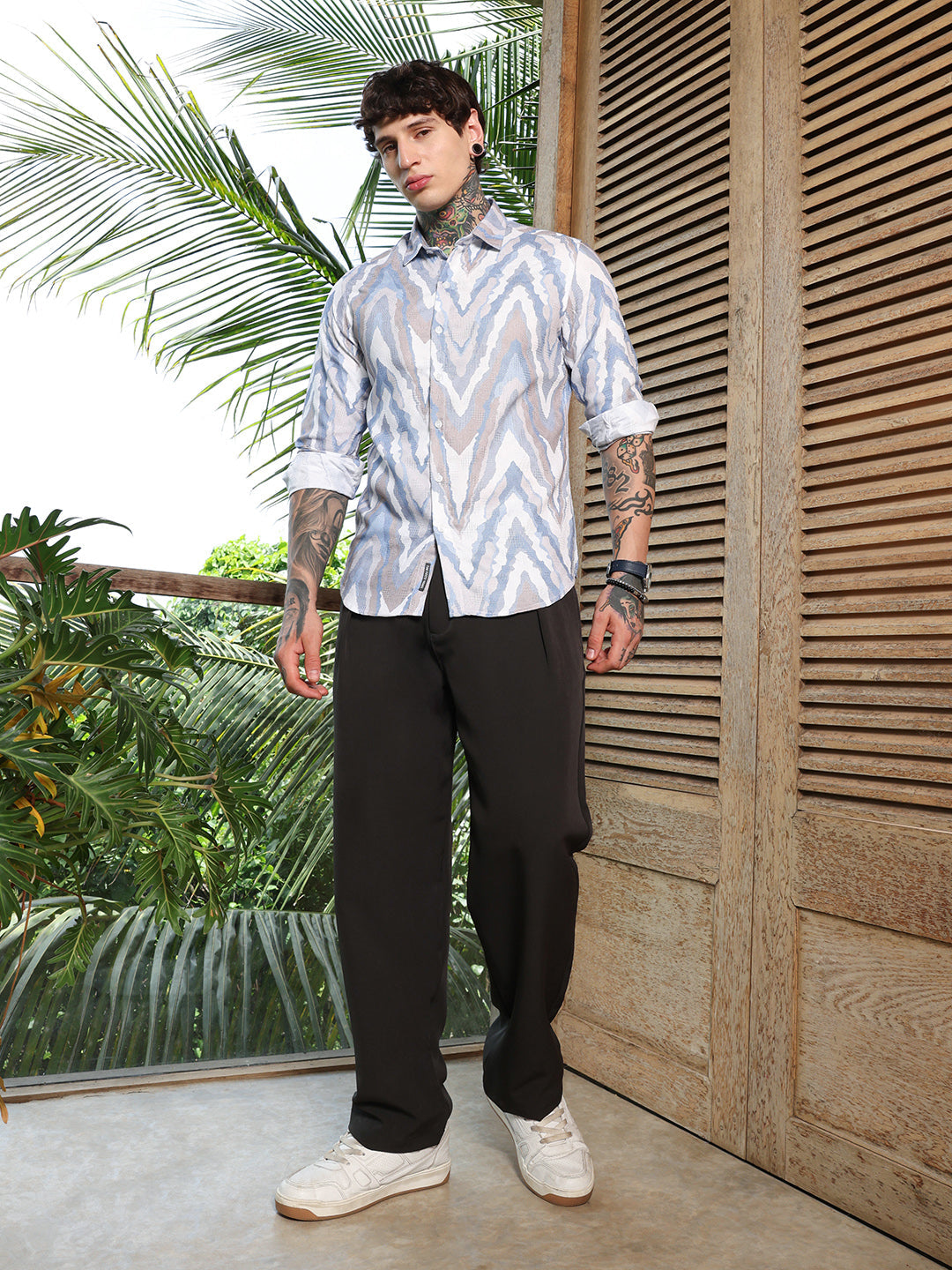 Pastel-Geometric Jacquard Shirt