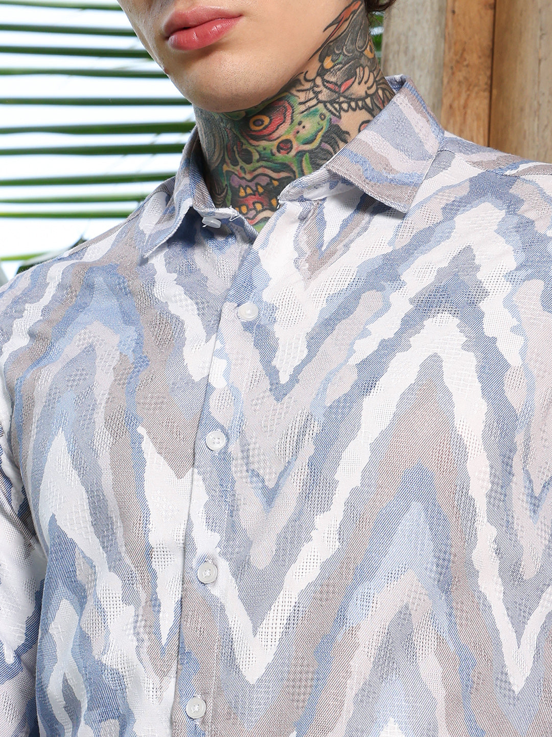 Pastel-Geometric Jacquard Shirt