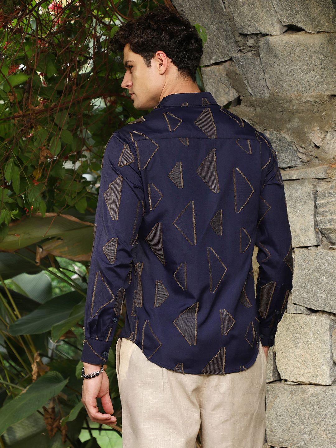 Navy Blue Edgy-Geometric Woven Shirt