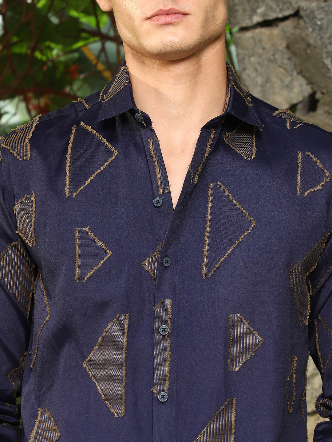 Navy Blue Edgy-Geometric Woven Shirt