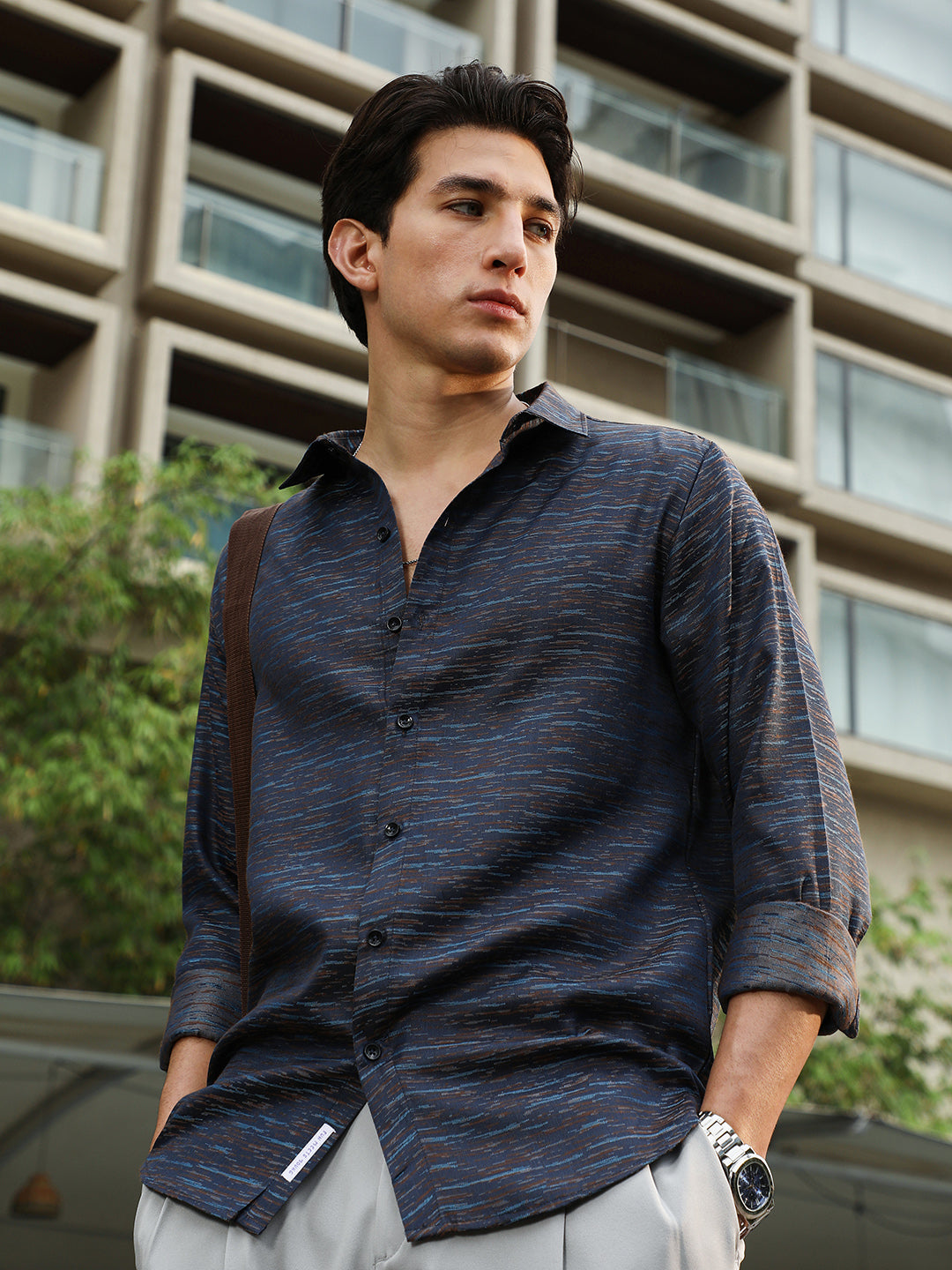 Contrast-Heathered Jacquard Shirt