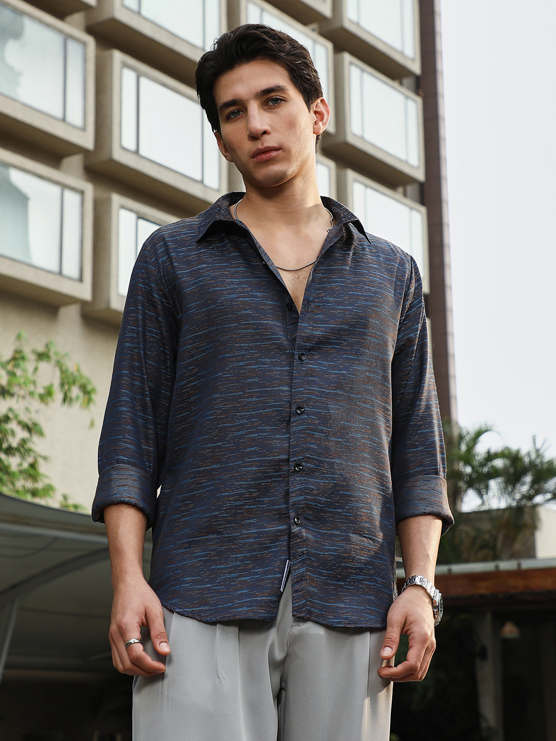 Contrast-Heathered Jacquard Shirt