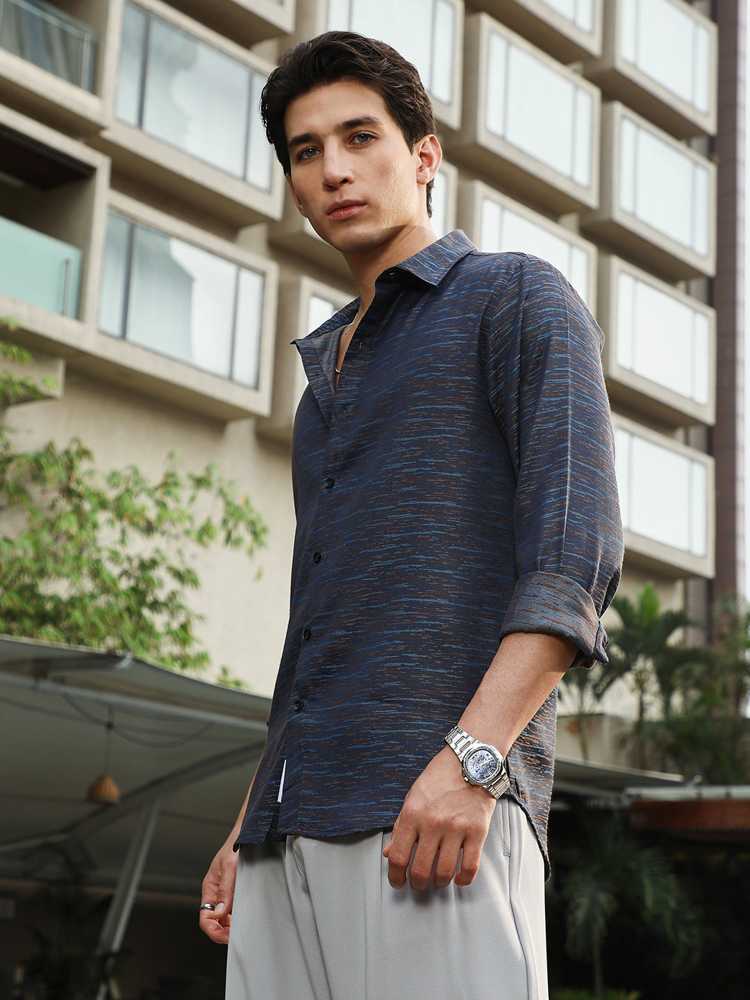 Contrast-Heathered Jacquard Shirt