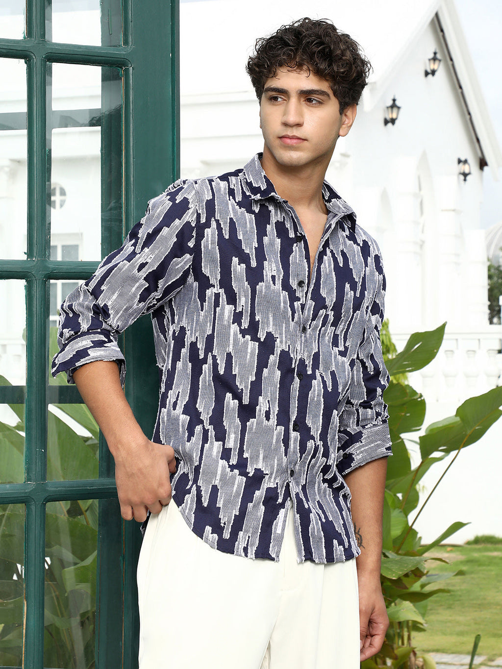 Contrast-Abstract Jacquard Shirt