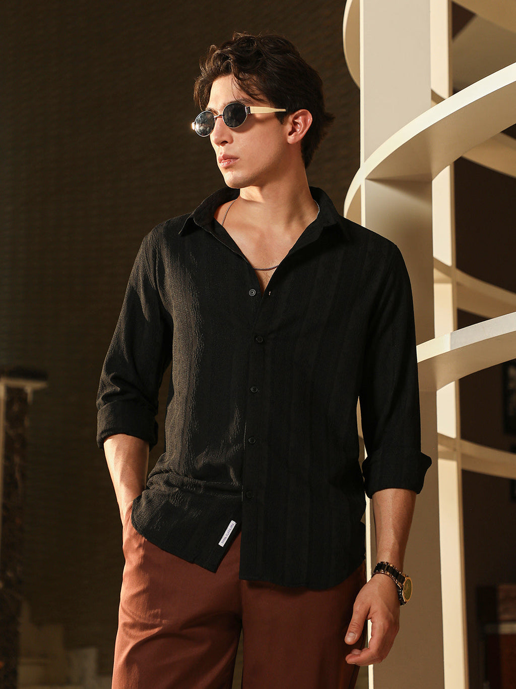 Duo-Panel Jacquard Shirt
