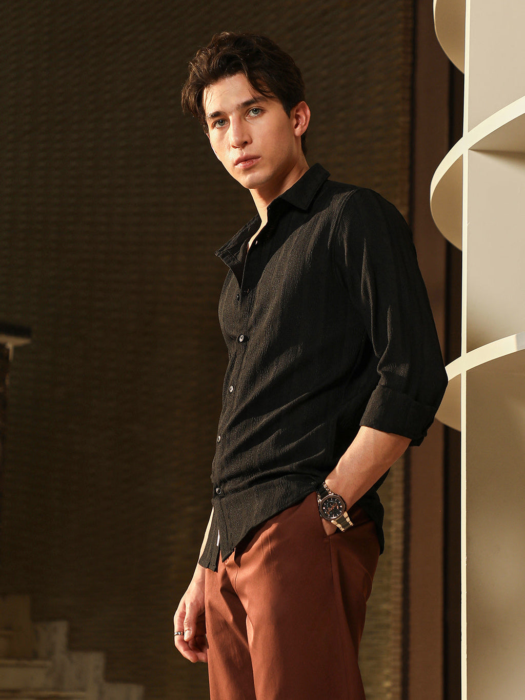 Duo-Panel Jacquard Shirt