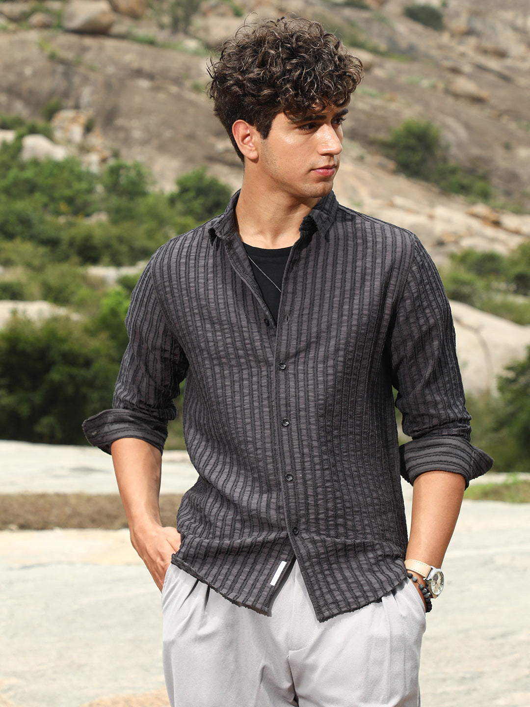 Edgy-Stripe Jacquard Shirt