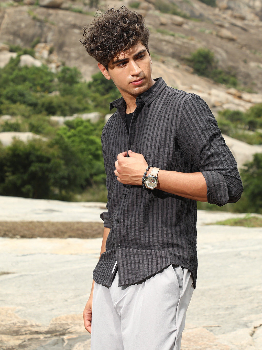 Edgy-Stripe Jacquard Shirt