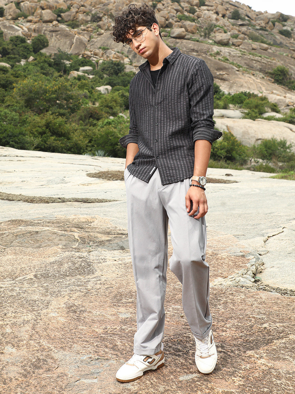 Edgy-Stripe Jacquard Shirt