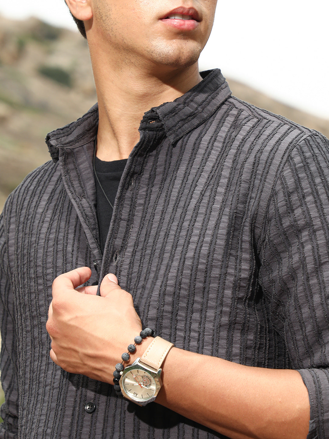 Edgy-Stripe Jacquard Shirt