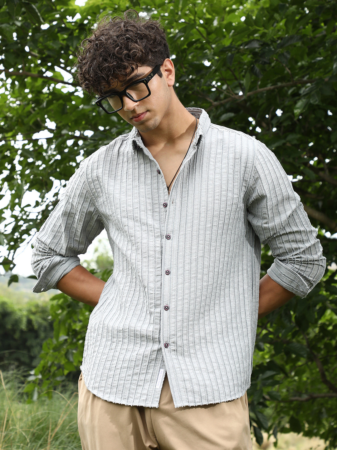 Edgy-Stripe Jacquard Shirt