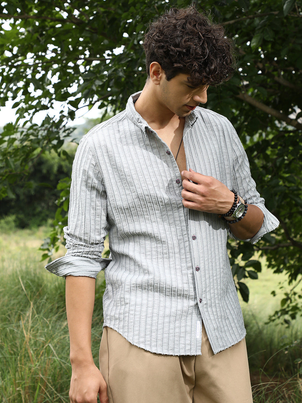 Edgy-Stripe Jacquard Shirt