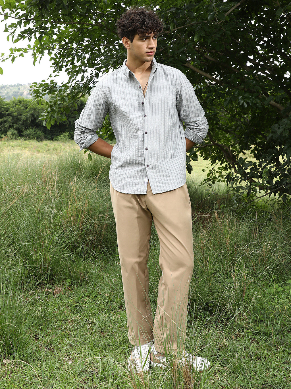 Edgy-Stripe Jacquard Shirt