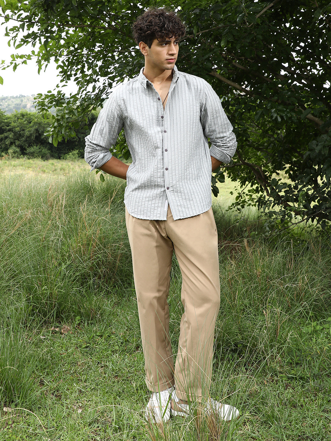 Edgy-Stripe Jacquard Shirt