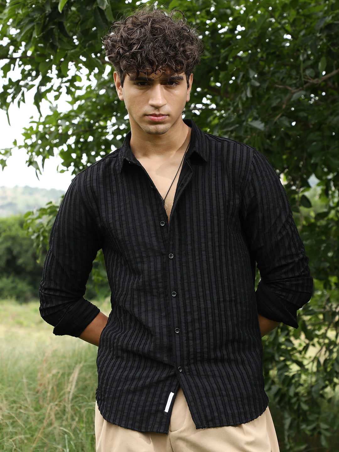 Edgy-Stripe Jacquard Shirt