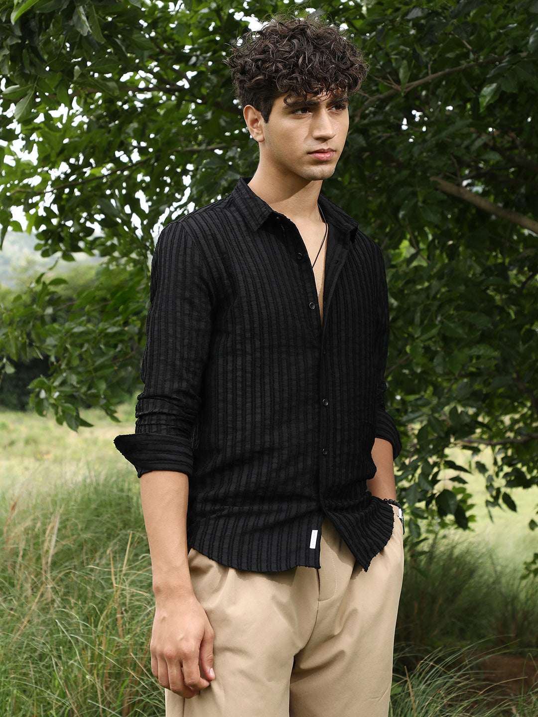 Edgy-Stripe Jacquard Shirt