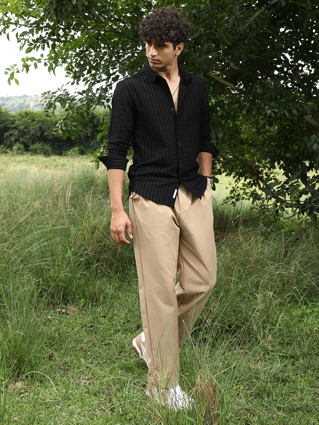 Edgy-Stripe Jacquard Shirt