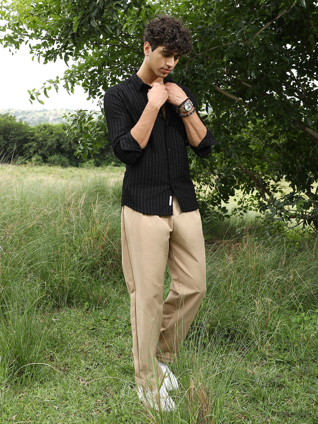 Edgy-Stripe Jacquard Shirt