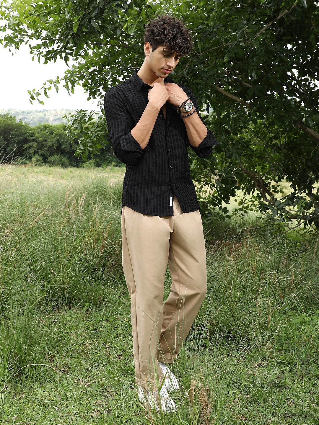 Edgy-Stripe Jacquard Shirt