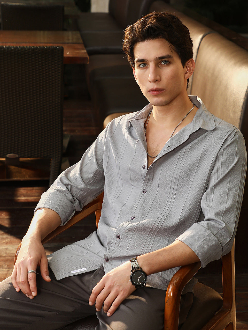 Unbalanced-Sugarcane Textured Shirt