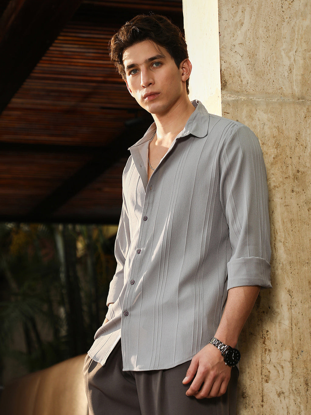 Unbalanced-Sugarcane Textured Shirt