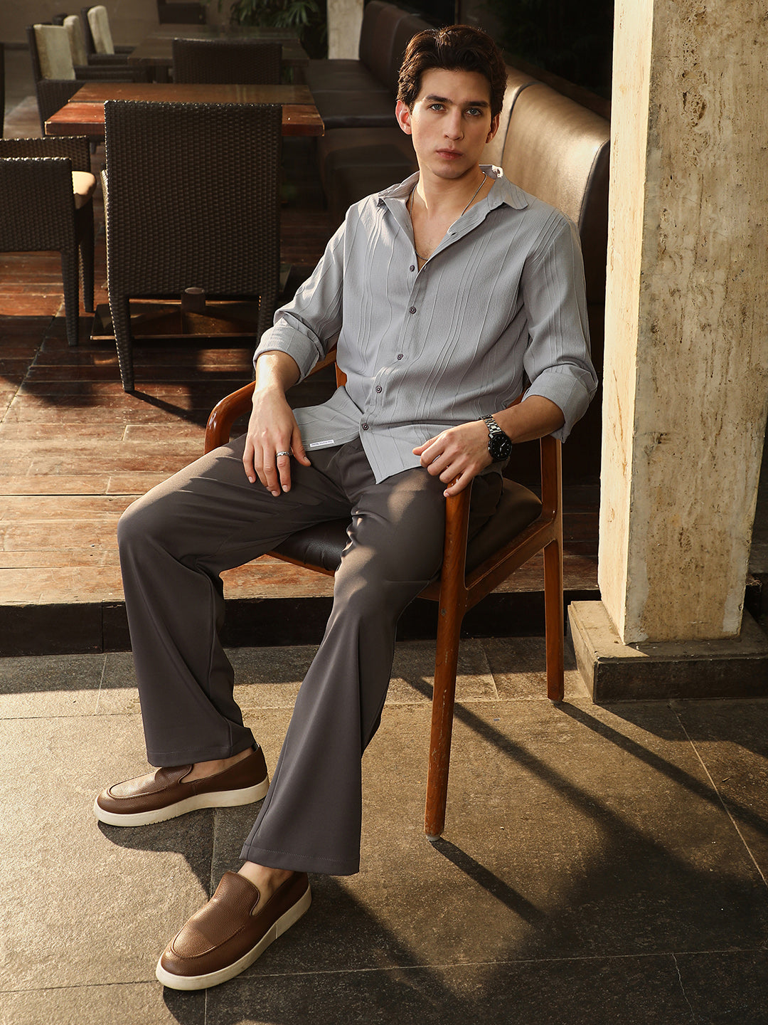 Unbalanced-Sugarcane Textured Shirt