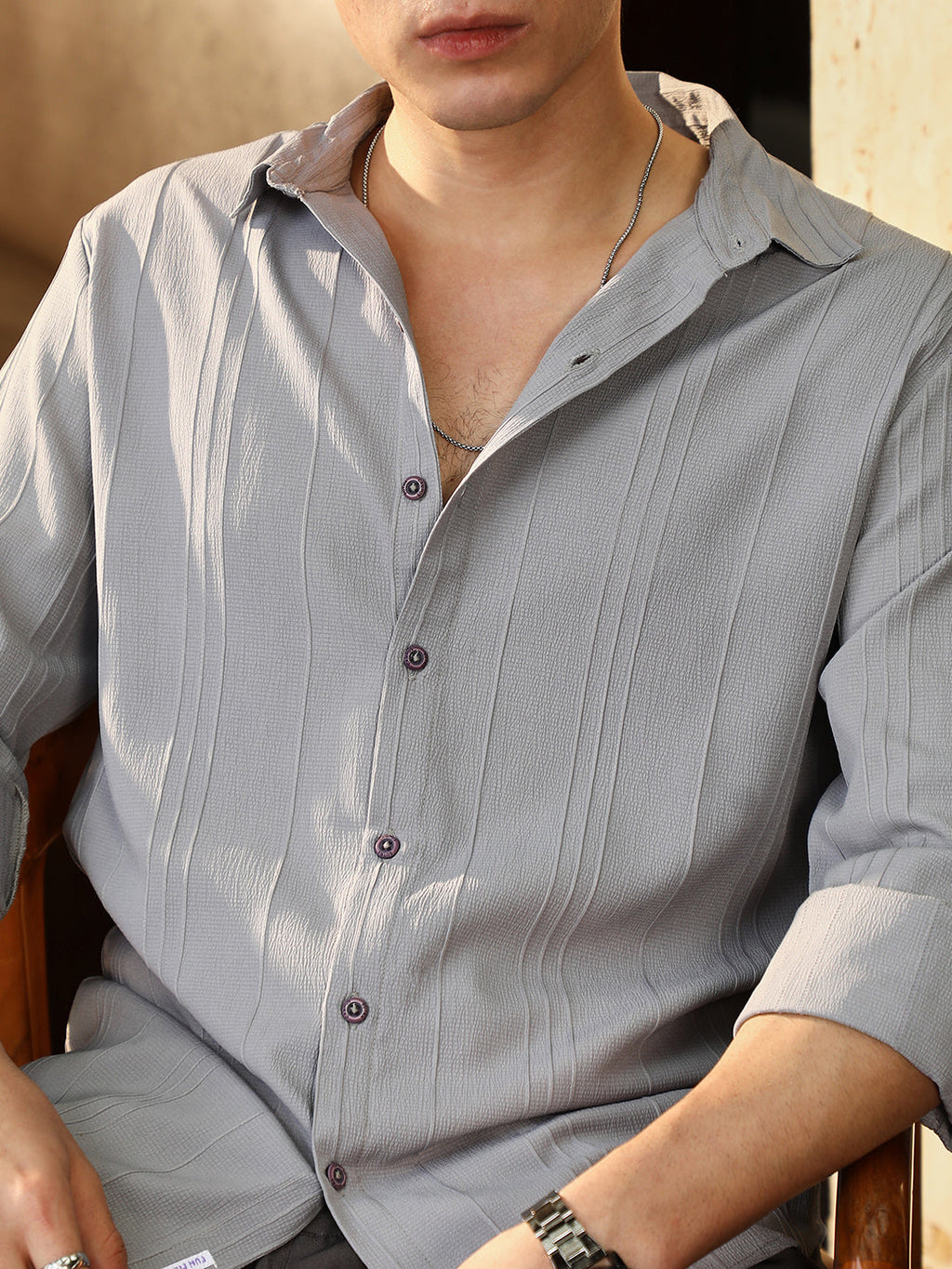 Unbalanced-Sugarcane Textured Shirt