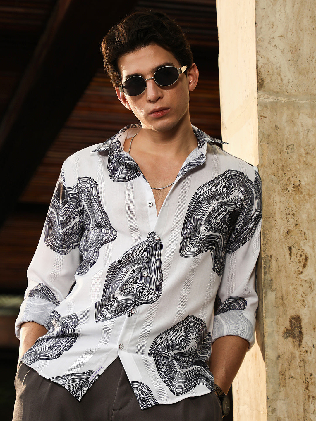 Contrast-Spool Jacquard Shirt