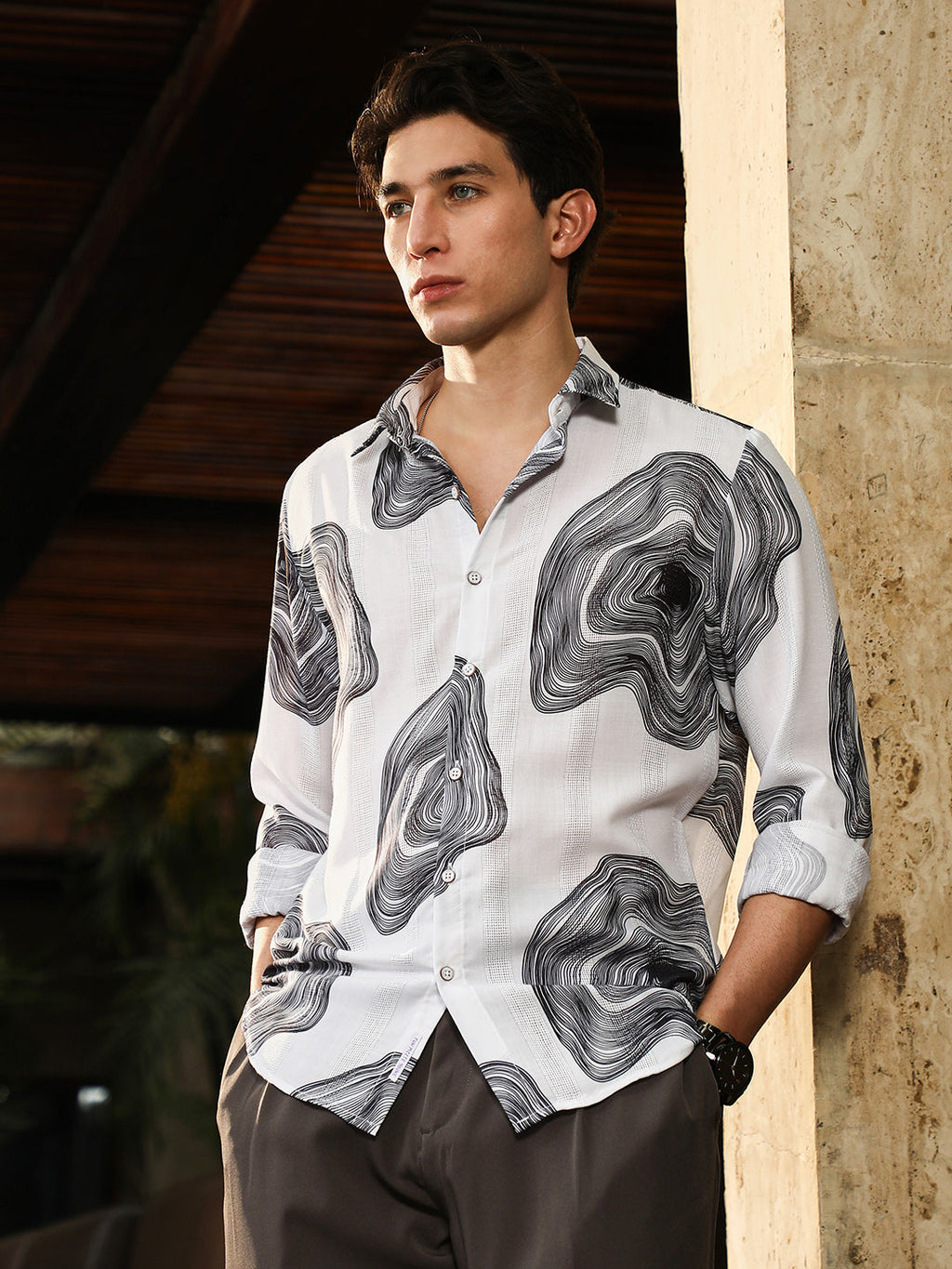 Contrast-Spool Jacquard Shirt