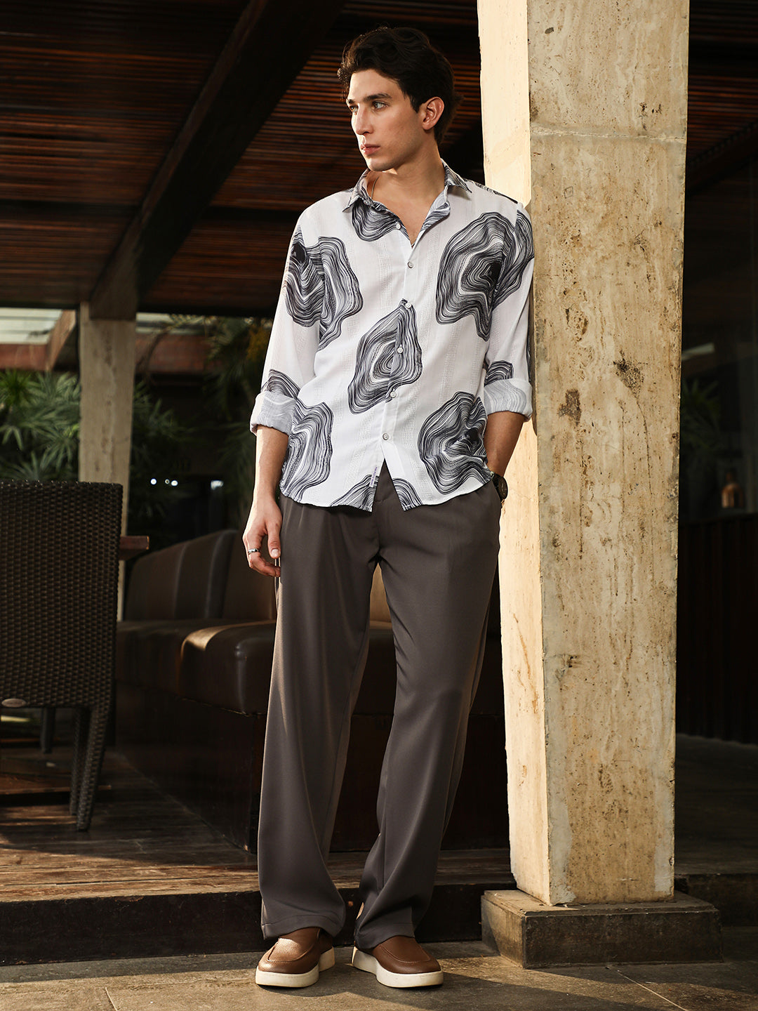 Contrast-Spool Jacquard Shirt