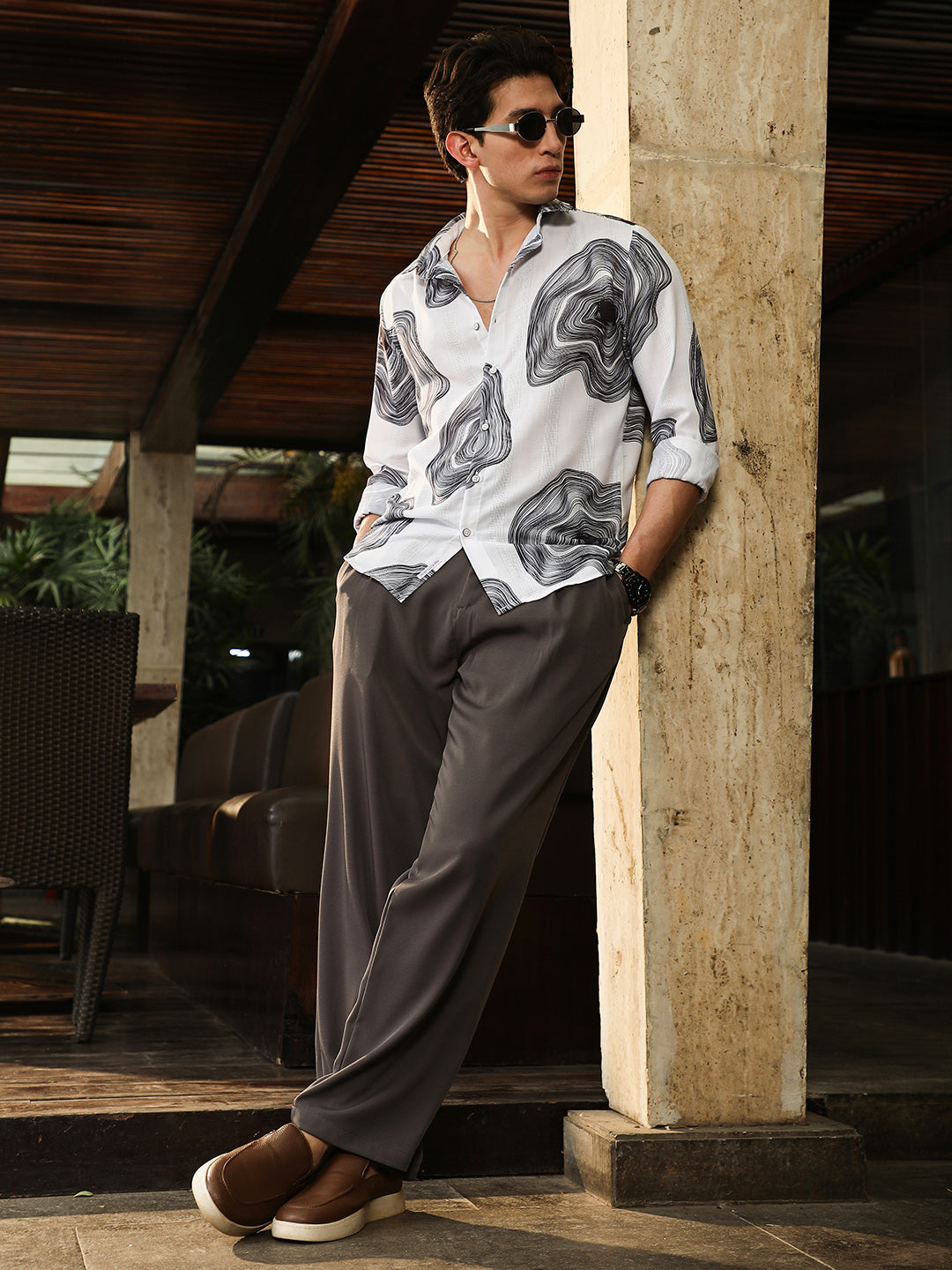 Contrast-Spool Jacquard Shirt